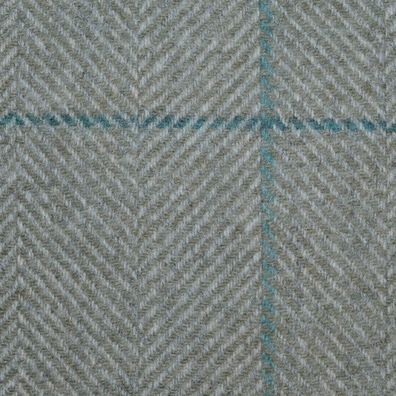 Moss Green and Ecru Herringbone with Brown, Sea Green and Blue Window Pane Check Check All Wool Tweed Coating