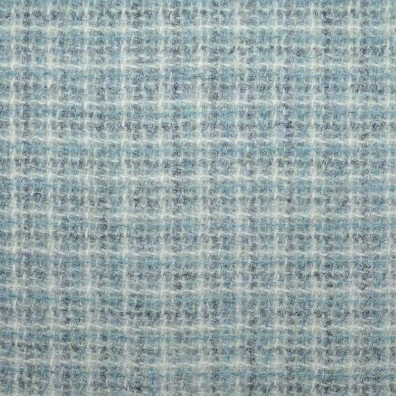 Light Blue, Medium Grey and White Woven Box Check All Wool Boucle Jacketing