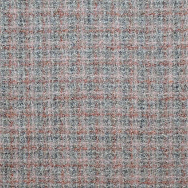 Pink, Medium Grey and Ecru Woven Box Check All Wool Boucle Jacketing