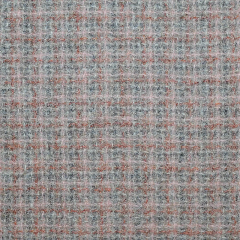 Pink, Medium Grey and Ecru Woven Box Check All Wool Boucle Jacketing