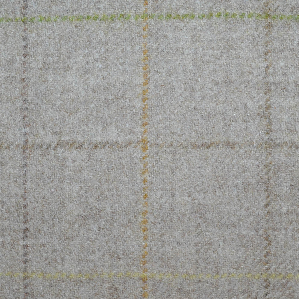Beige with Sand, Sage Green and Brown Check All Wool Tweed Coating