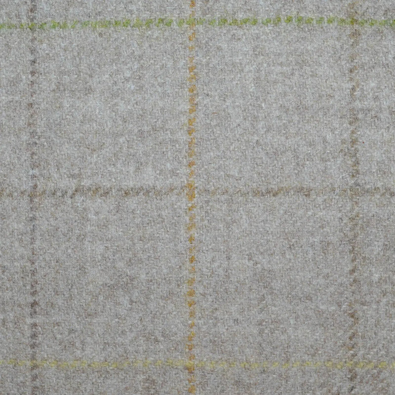 Beige with Sand, Sage Green and Brown Check All Wool Tweed Coating