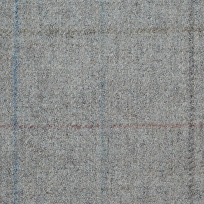 Light Grey with Blue, Pink and Dark Grey Check All Wool Tweed Coating