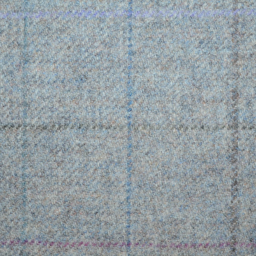Grey with Lilac, Blue and Moss Green Check All Wool Tweed Coating