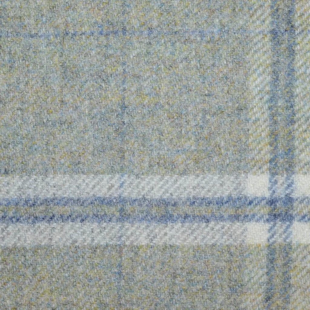 Light Green and Grey with Ecru and Blue Twin Check All Wool Tweed Coating