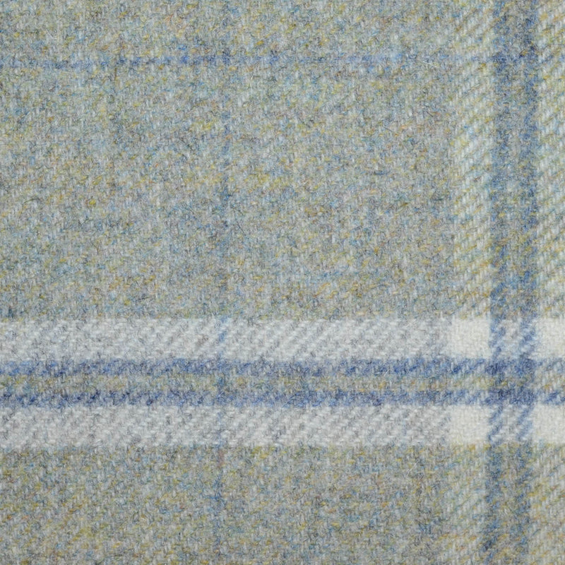 Light Green and Grey with Ecru and Blue Twin Check All Wool Tweed Coating