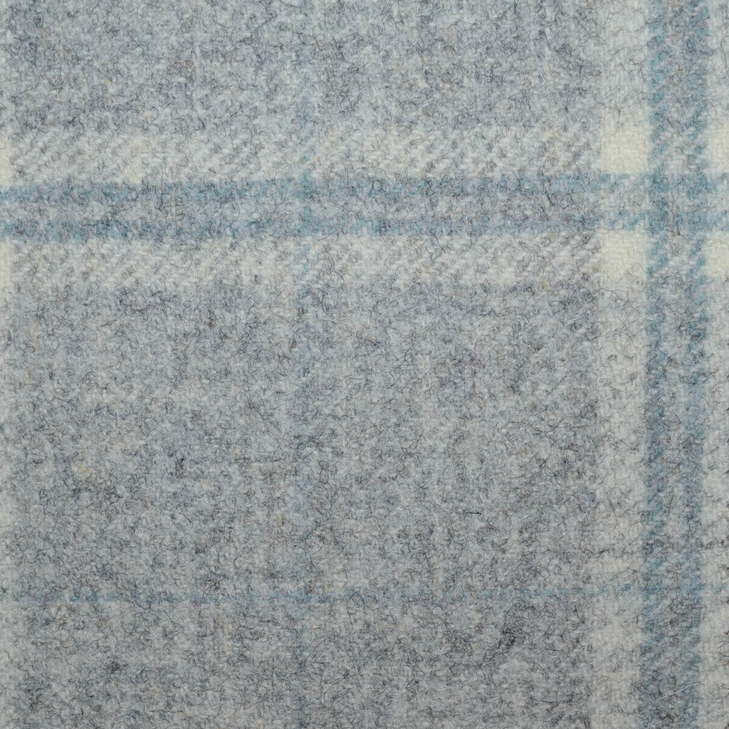 Silver Grey with Blue and Ecru Twin Check All Wool Tweed Coating