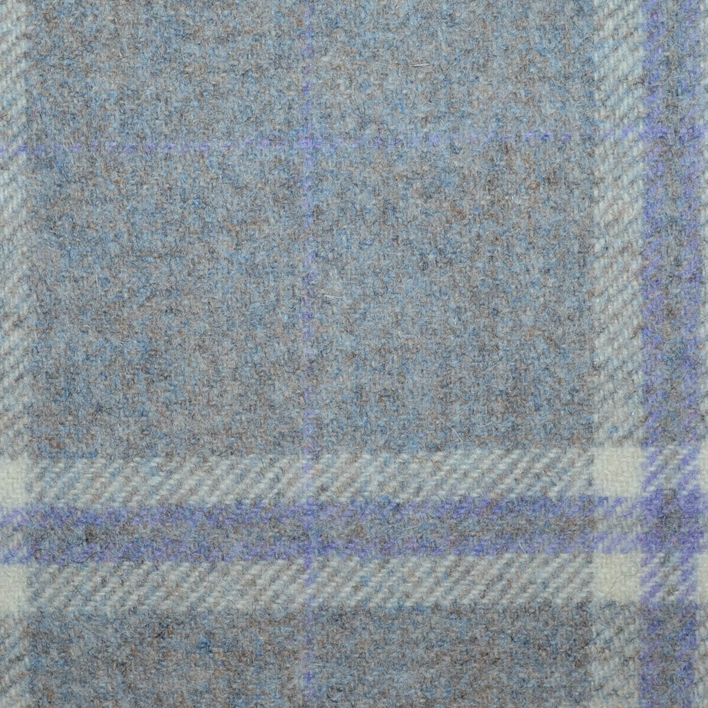 Grey and Beige with Ecru and Lilac Twin Check All Wool Tweed Coating