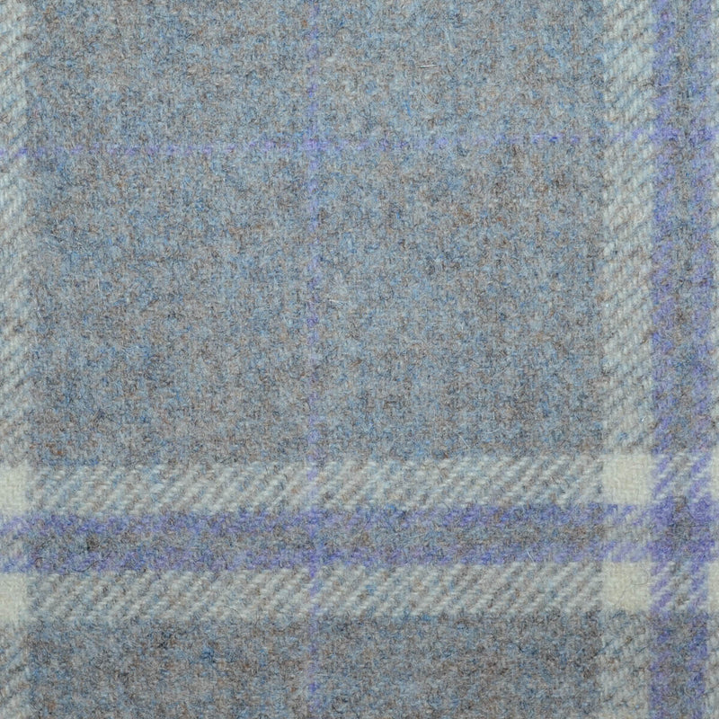 Grey and Beige with Ecru and Lilac Twin Check All Wool Tweed Coating