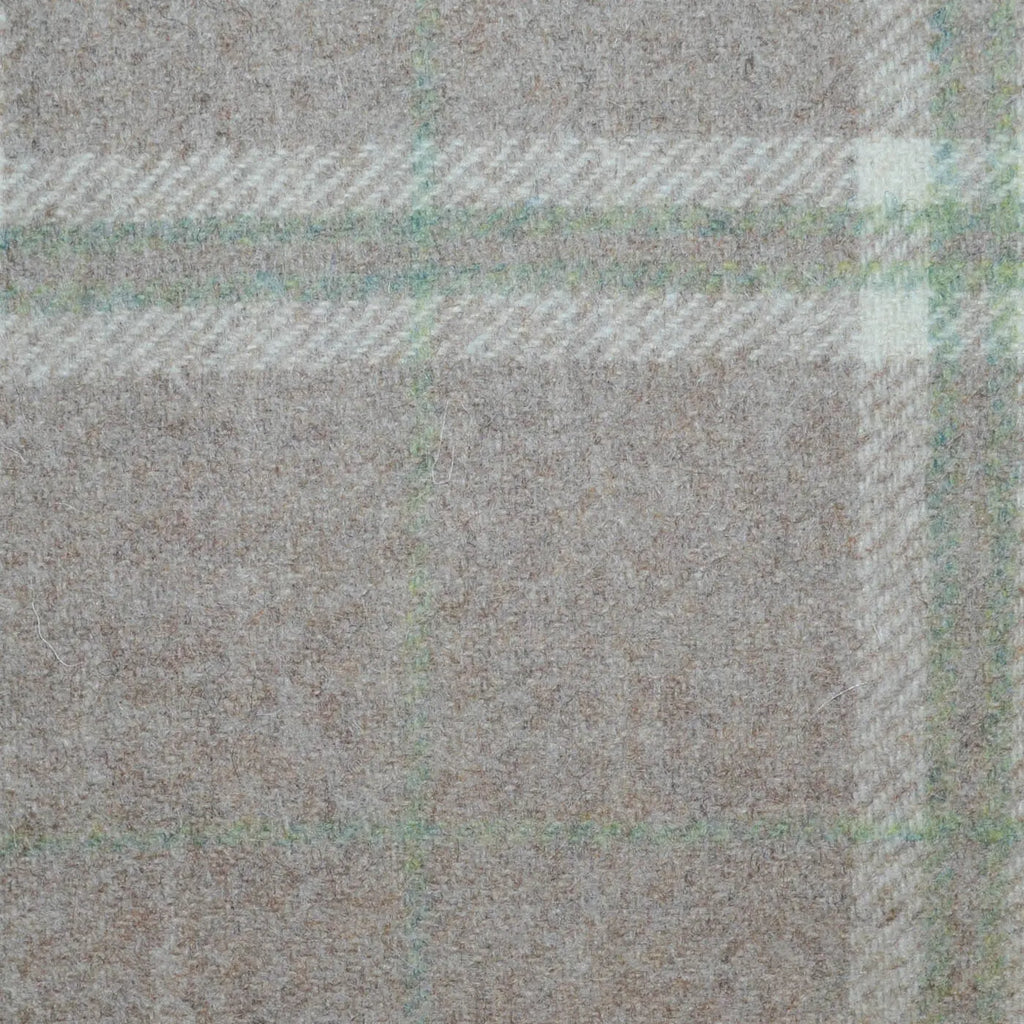 Beige and Sand with Ecru and Sage Green Twin Check All Wool Tweed Coating