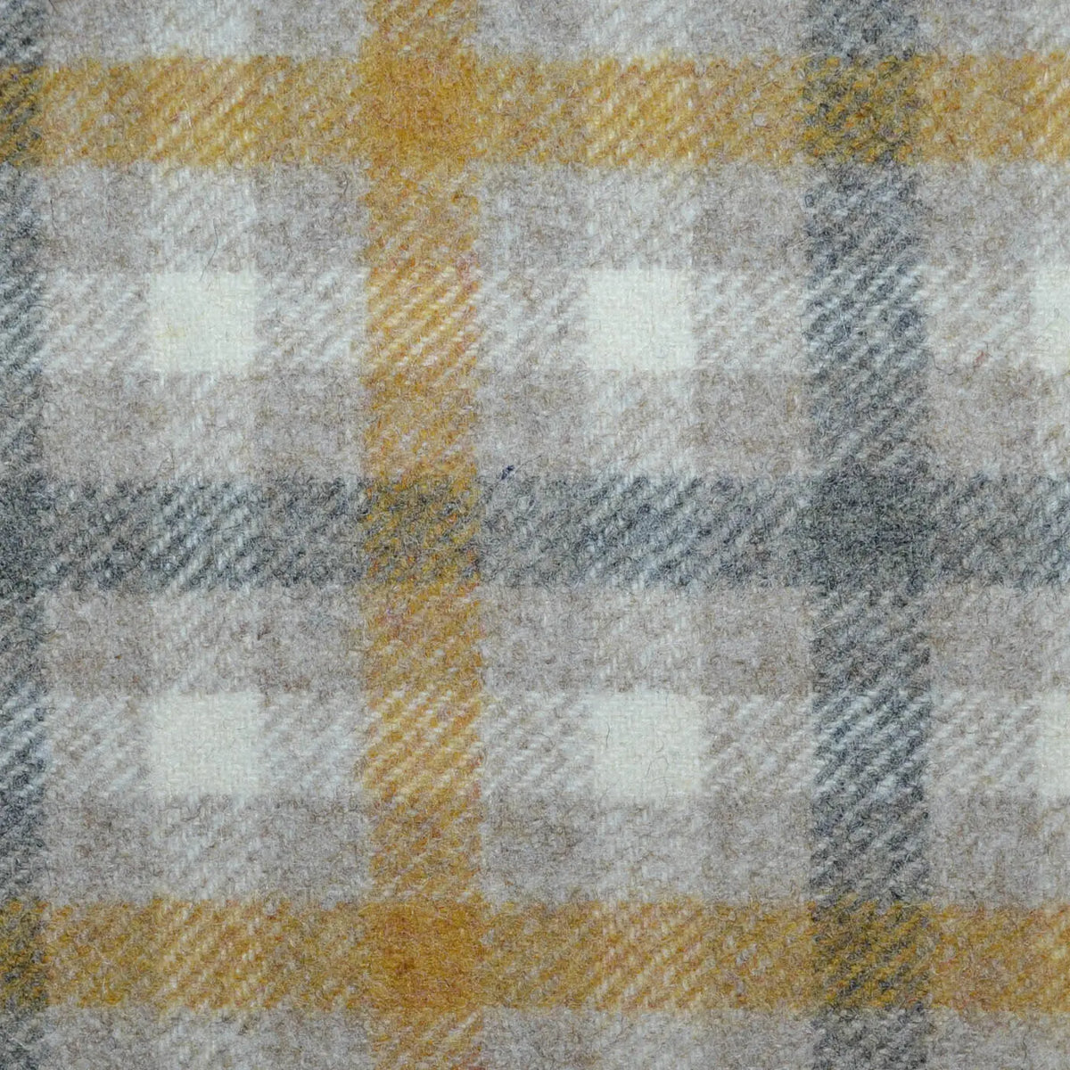 Beige, Ecru, Grey and Mustard Box Check All Wool Tweed Coating