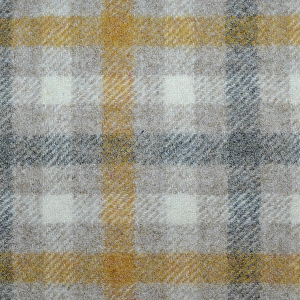 Beige, Ecru, Grey and Mustard Box Check All Wool Tweed Coating