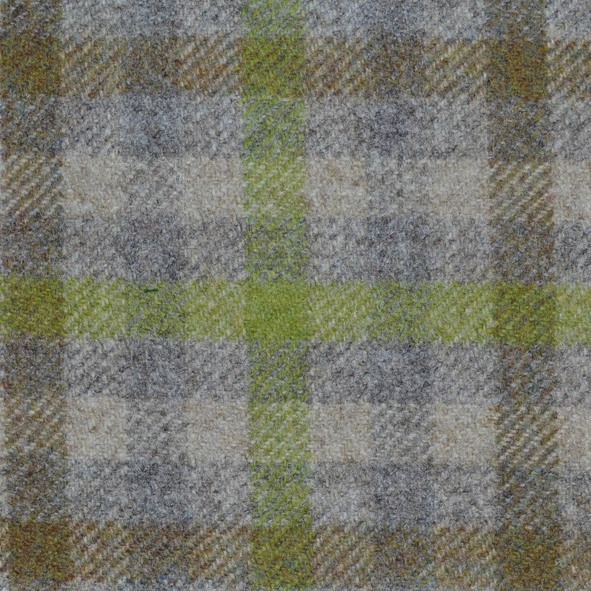 Grey, Beige, Moss Green and Light Green Box Check All Wool Tweed Coating