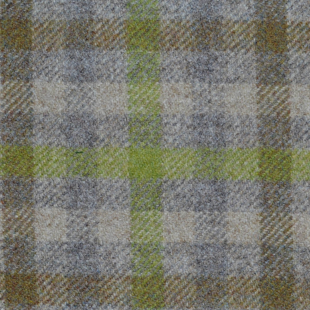 Grey, Beige, Moss Green and Light Green Box Check All Wool Tweed Coating