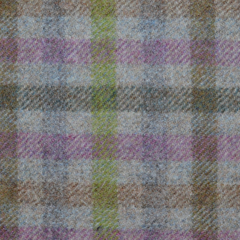 Grey, Moss Green, Purple and Light Green Box Check All Wool Tweed Coating