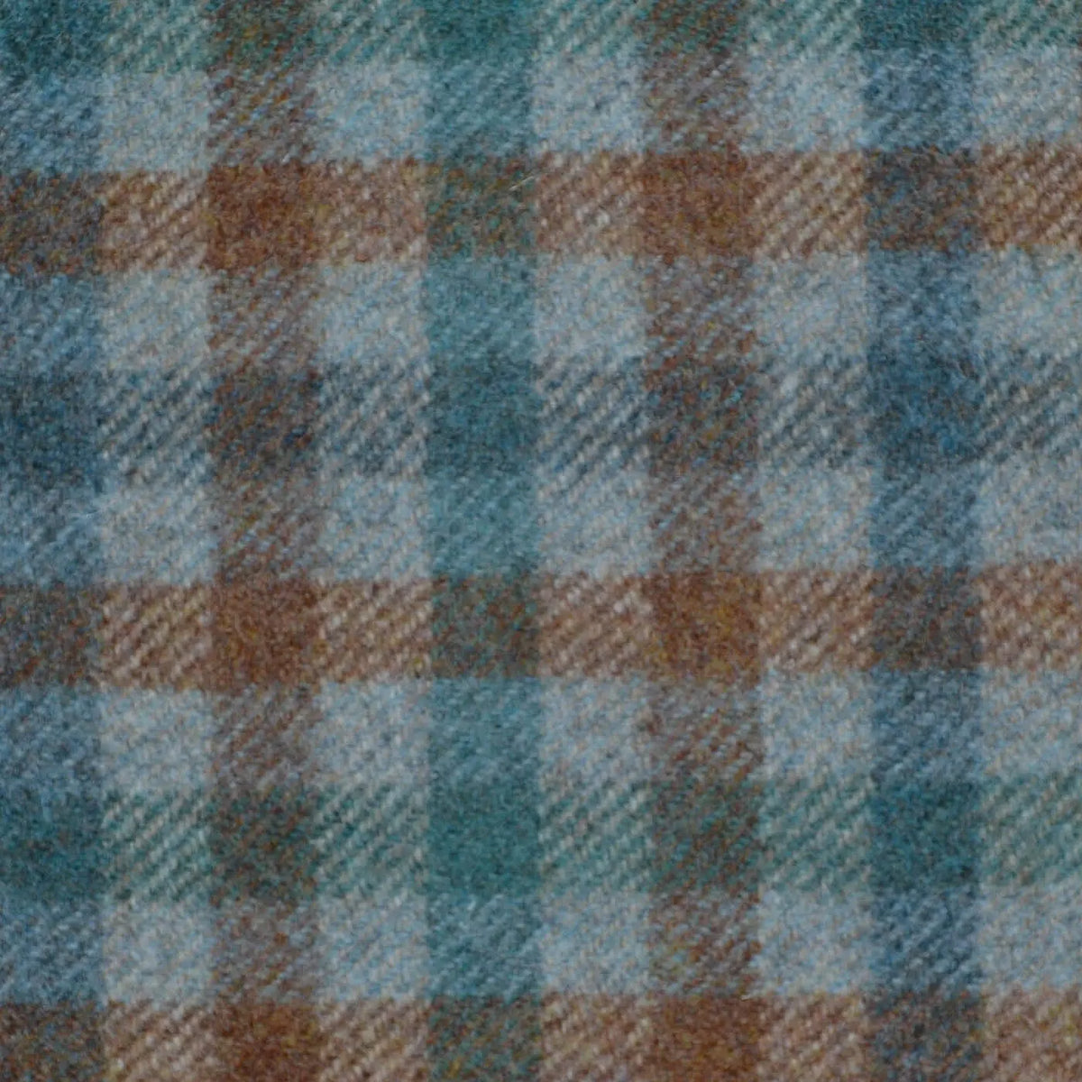 Grey, Brown, Tan and Bright Blue Box Check All Wool Tweed Coating