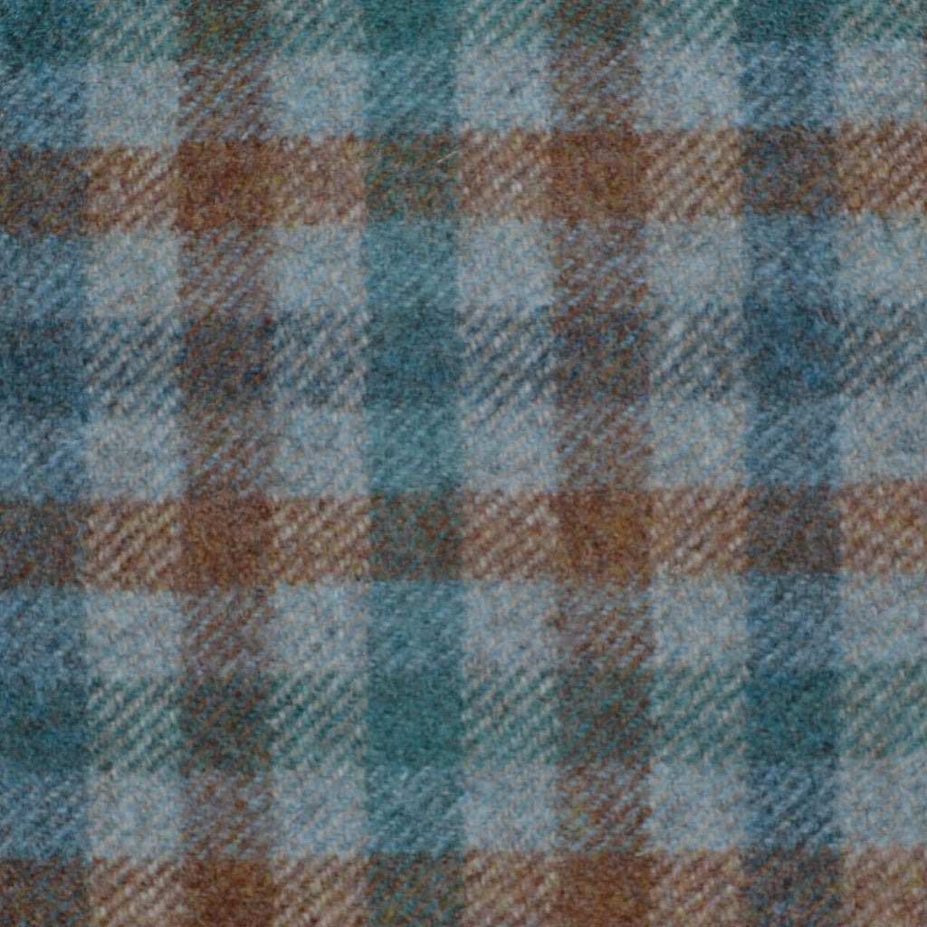 Grey, Brown, Tan and Bright Blue Box Check All Wool Tweed Coating