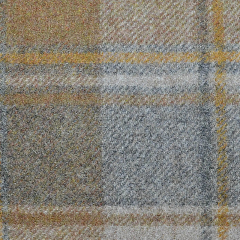 Beige, Sand, Grey and Mustard Plaid Check All Wool Tweed Coating