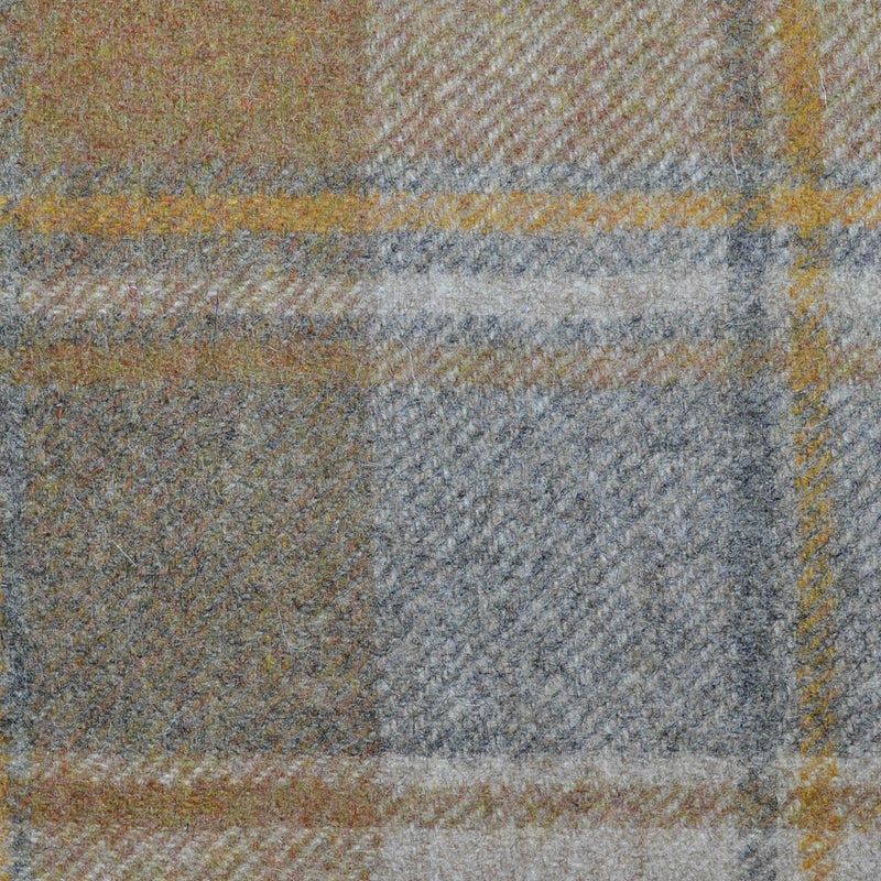 Beige, Sand, Grey and Mustard Plaid Check All Wool Tweed Coating