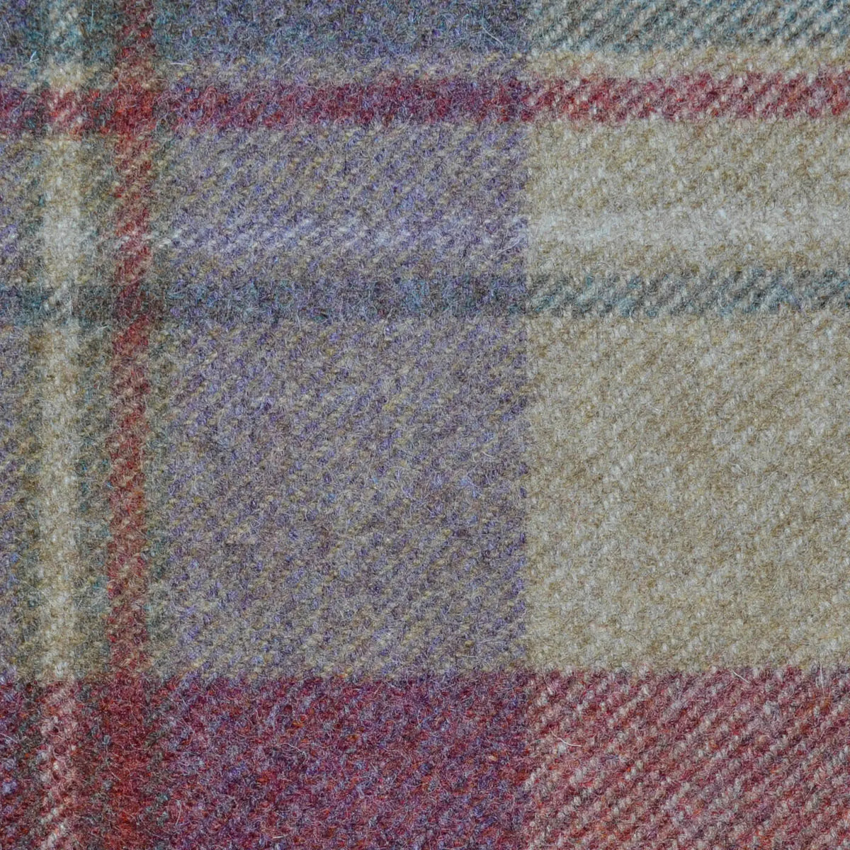 Light Brown, Beige, Ecru and Burgundy Plaid Check All Wool Tweed Coating