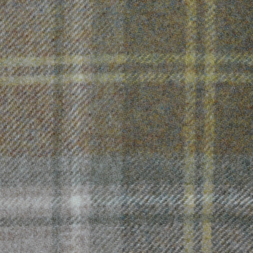 Moss Green, Ecru Beige and Light Green Plaid Check All Wool Tweed Coating