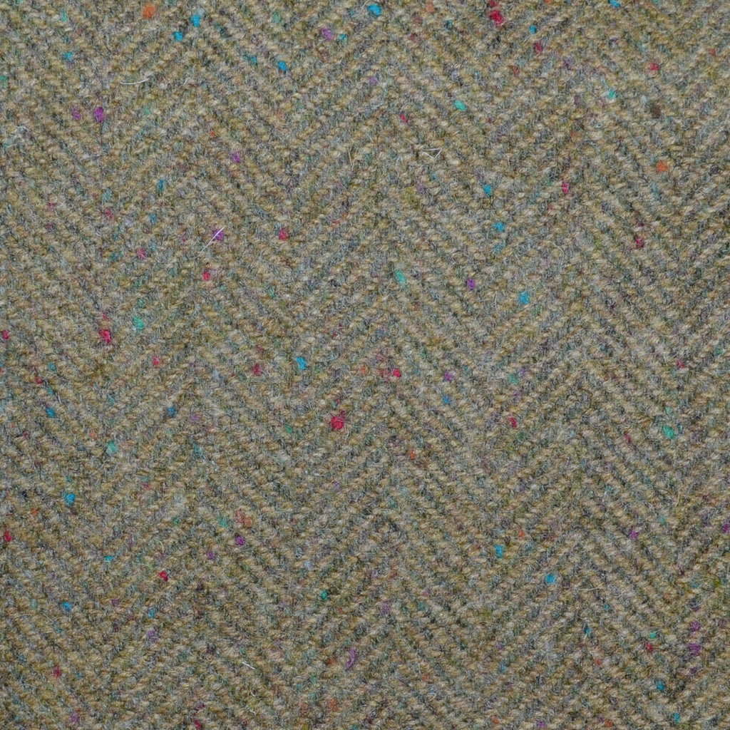 Moss Green and Sand Herringbone with Multi-Coloured 'Donegal' Flecks All Wool Tweed