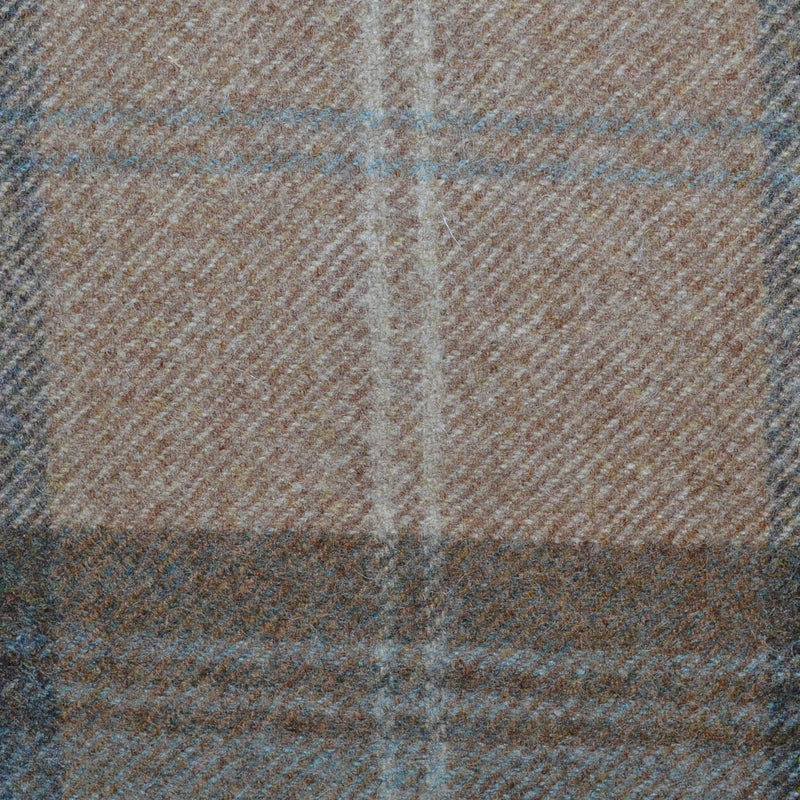 Light Brown, Ecru, Beige and Blue Plaid Check All Wool Tweed Coating