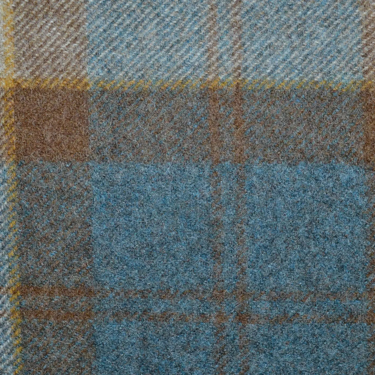 Blue, Grey, Mustard and Brown Large Plaid Check All Wool Tweed Coating