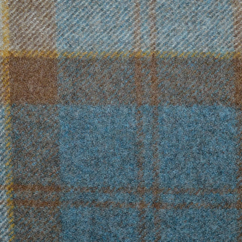 Blue, Grey, Mustard and Brown Large Plaid Check All Wool Tweed Coating