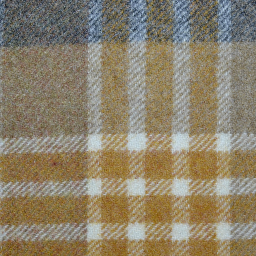 Sand, Beige, Grey, Ecru and Mustard Plaid Check All Wool Tweed Coating