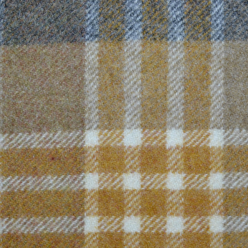 Sand, Beige, Grey, Ecru and Mustard Plaid Check All Wool Tweed Coating