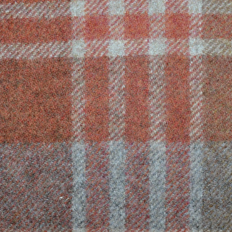 Tan, Beige, Light Brown, Ecru and Orange Plaid Check All Wool Tweed Coating