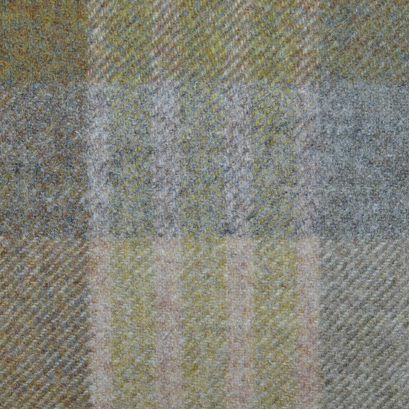 Moss Green, Beige, Grey and Light Green Plaid Check All Wool Tweed Coating