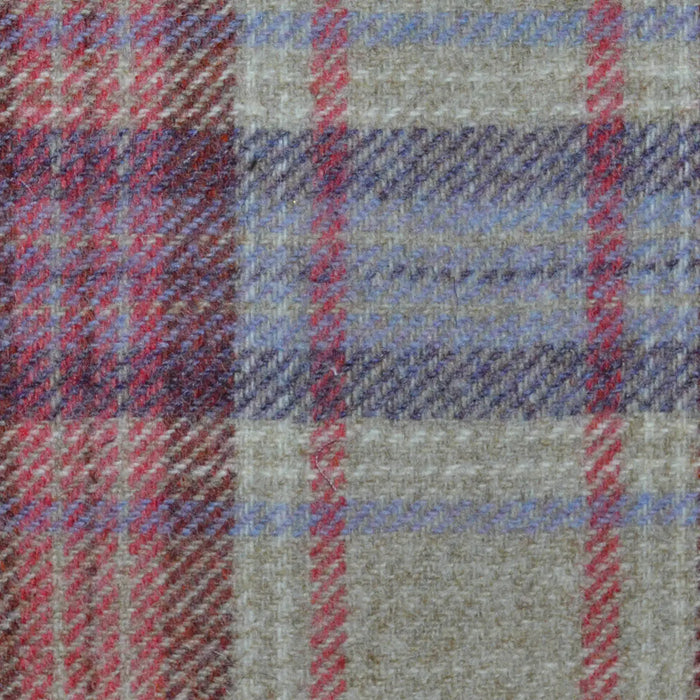 Pink with Beige, Lilac and Heather Plaid Check All Wool Tweed Coating