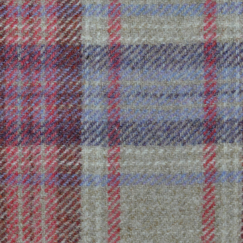 Pink with Beige, Lilac and Heather Plaid Check All Wool Tweed Coating