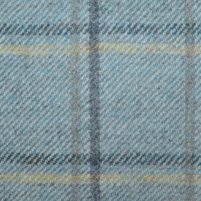 Grey with Light Blue, Beige and Grey Plaid Check All Wool Tweed Coating