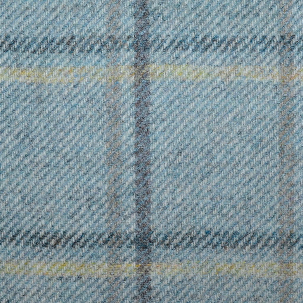 Grey with Light Blue, Beige and Grey Plaid Check All Wool Tweed Coating