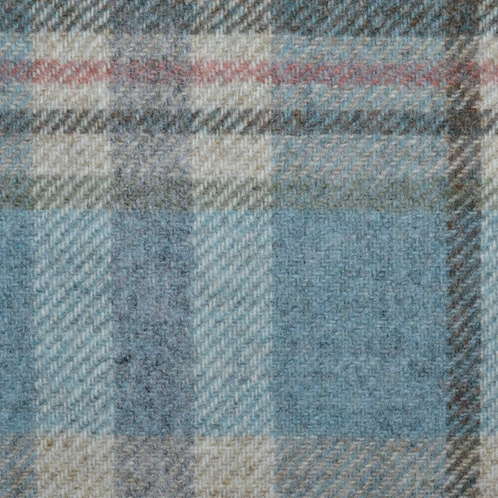 Beige with Sage Green, Light Blue and Tan Plaid Check All Wool Tweed Coating