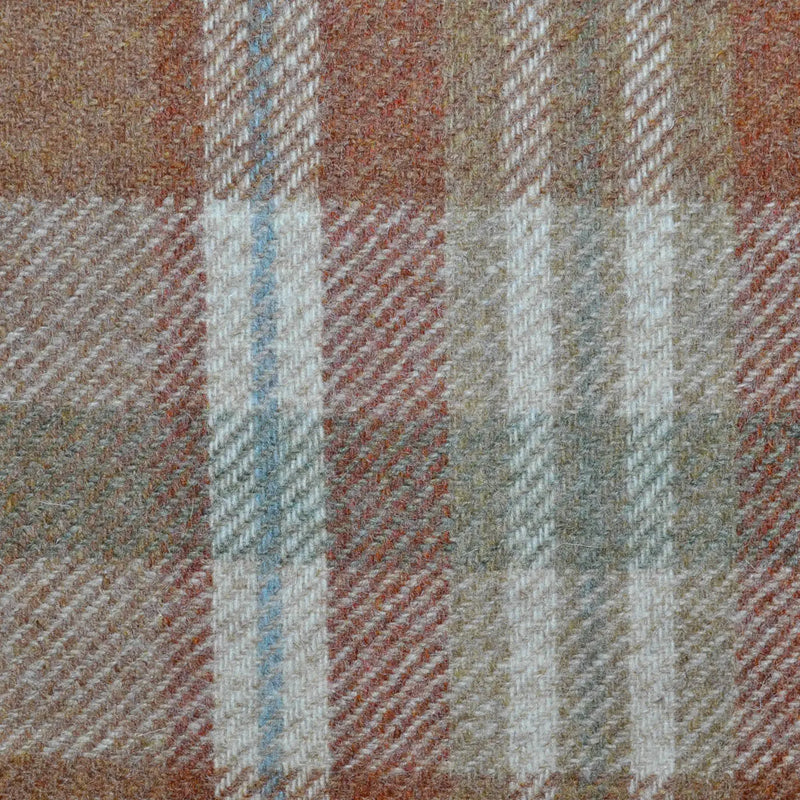 Tan with Beige, Moss Green and Steel Blue Plaid Check All Wool Tweed Coating