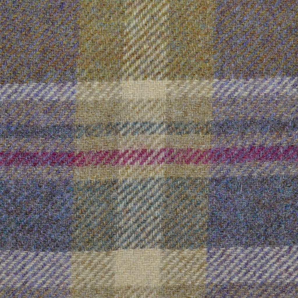 Moss Green with Beige, Ecru and Burgundy Plaid Check All Wool Tweed Coating