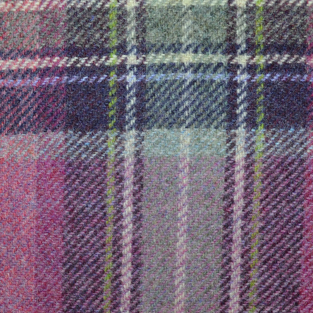 Pink with Moss Green, Beige, Ecru and Light Green Plaid Check All Wool Tweed Coating