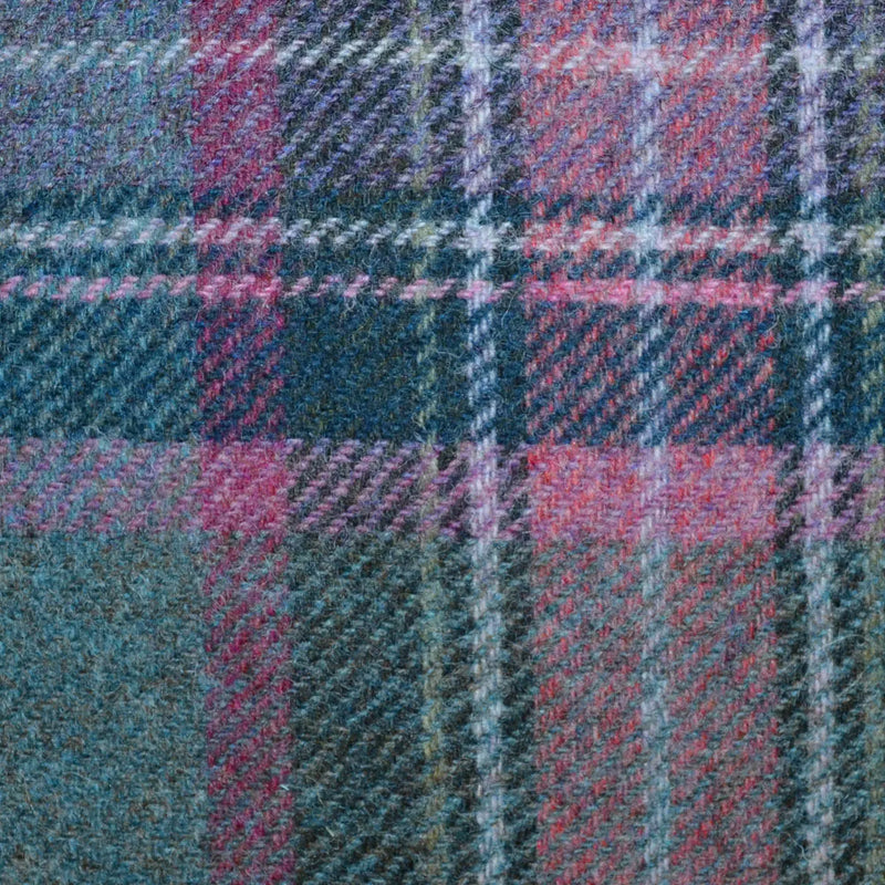 Moss Green with Teal, Pink and Heather Plaid Check All Wool Tweed Coating