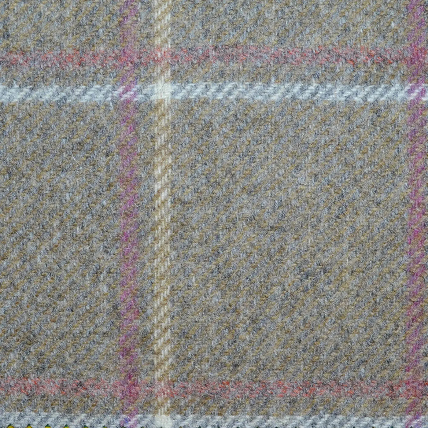 Tweed Window Check Pattern Light Brown with Beige, Ecru and Pink Window Pane Check All Wool Tweed ...