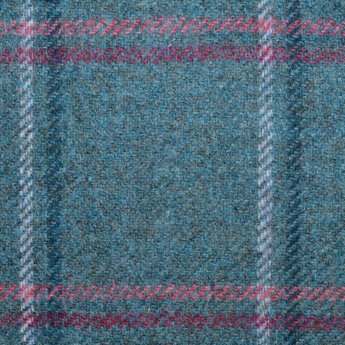 Green with Pink, Burgundy, Dark Green and Ecru Window Pane Check All Wool Tweed Coating