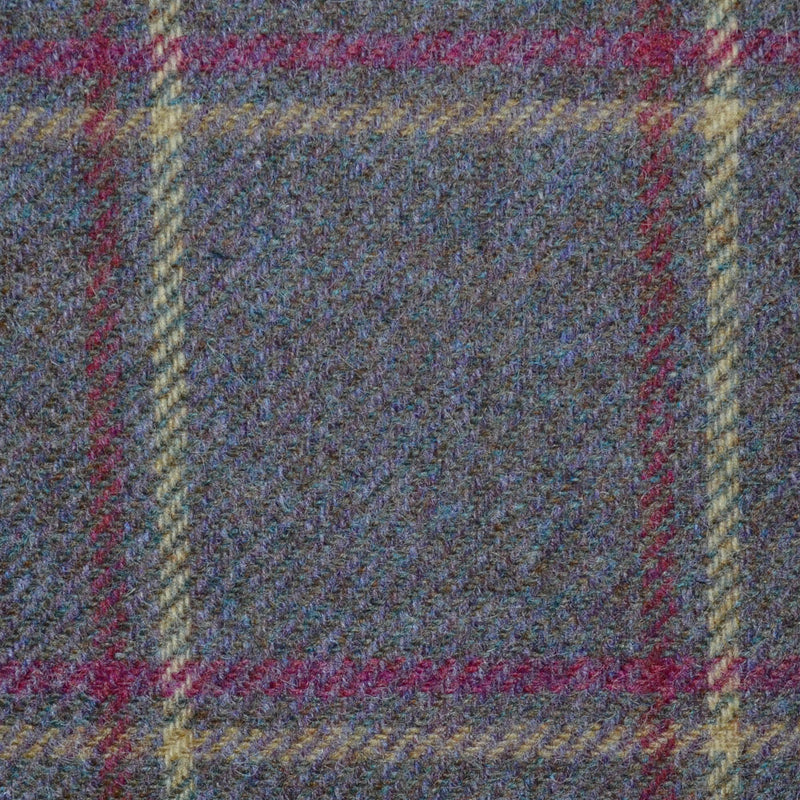 Woodland Brown with Burgundy and Beige Window Pane Check All Wool Tweed Coating