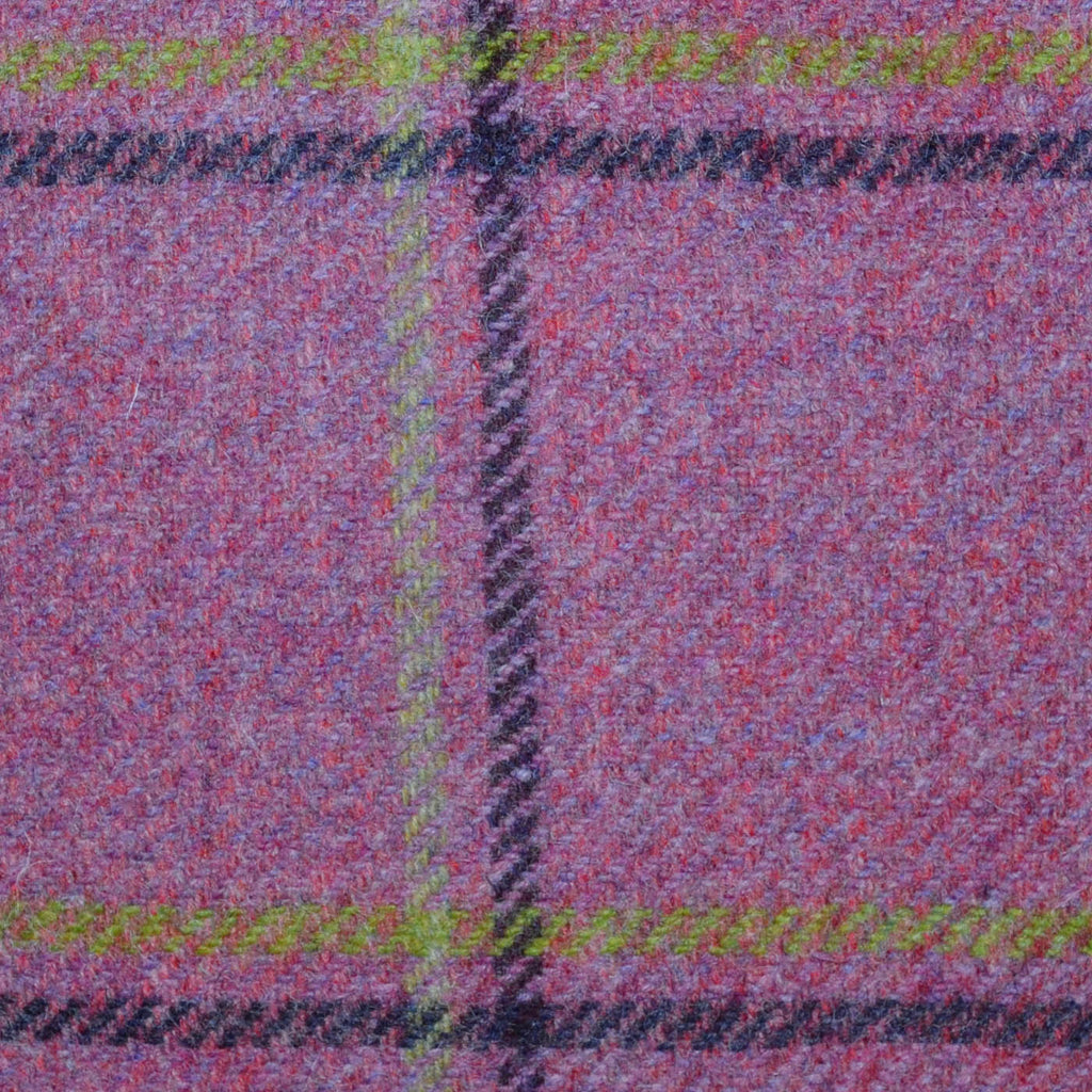 Pink with Mustard and Dark Navy Window Pane Check All Wool Tweed Coating