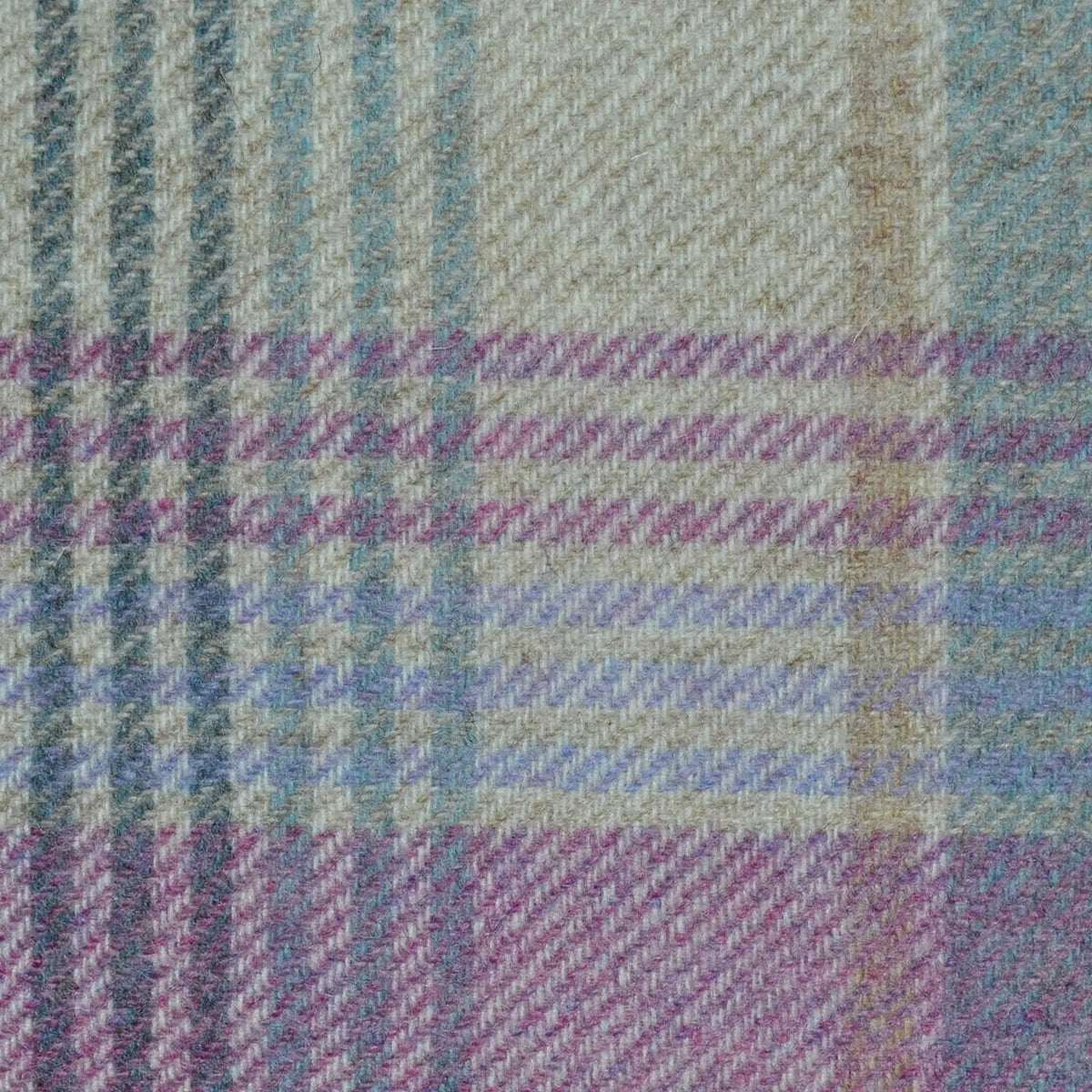 Cream, Beige, Blue Lilac and Lavender Plaid Check All Wool Tweed Coating