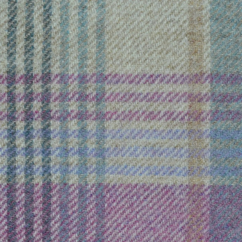 Cream, Beige, Blue Lilac and Lavender Plaid Check All Wool Tweed Coating