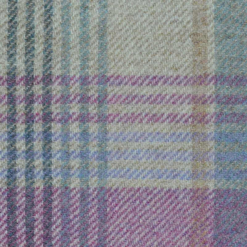 Cream, Beige, Blue Lilac and Lavender Plaid Check All Wool Tweed Coating