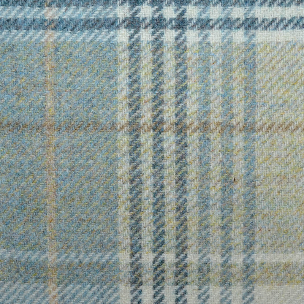 Cream, Beige, Blue and Brown Plaid Check All Wool Tweed Coating